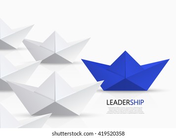 Vector modern concept leadership background. blue and white origami boat.