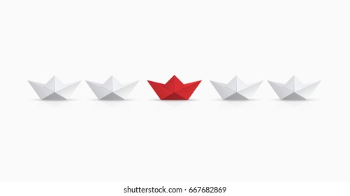 Vector modern concept leadership background. Red and white origami boat.