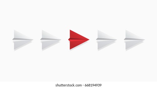 Vector modern concept leadership background. Red and white origami airplane.