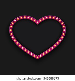 Vector modern concept retro billboard and heart icon on black background with place for your text. Valentines day design