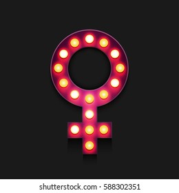 Vector modern concept retro billboard and 8 march icon on black background with place for your text