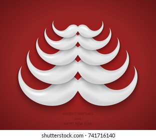 Vector modern concept santa mustache and christmas tree. Xmas or Happy New Year winter holiday invitation.