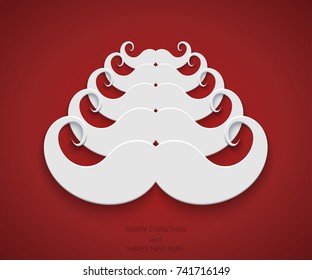 Vector modern concept santa mustache and christmas tree. Xmas or Happy New Year winter holiday invitation.