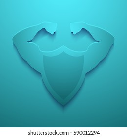 Vector modern concept shield and muscle icon background