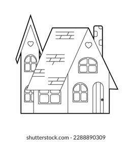 Vector modern contour illustration of a cute country house isolated from background. Rental and sale of housing. Line art of dollhouse with cute decorations front view. Architectural clipart