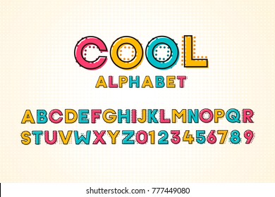 Vector modern cool pop font and alphabet with halftone effect