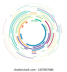 Vector modern creative backdrop of vivid multi colored curved elements.Multicolored decorative design halftone circle lines isolated on white.Circular abstract background.
