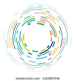 Vector modern creative backdrop of vivid multi colored curved elements.Multicolored decorative design halftone circle lines isolated on white.Circular abstract background.
