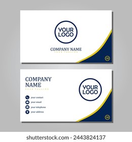 Vector Modern Creative Business Card Template in Blue, yellow and white colors. Editable EPS file.