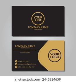 Vector Modern Creative Business Card Template in black and golden colors. Editable EPS file.