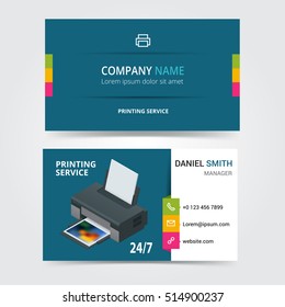 Vector modern creative business card template printing services, express print & copy, media center, print house, photo studio. 
