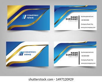 Vector Modern Creative and Clean Business Card Template. Blue, golden modern creative business card and name card,horizontal simple clean template vector design, layout in rectangle size.
