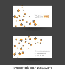 Vector modern creative and clean business card template horizontal layout. Pattern with flying squares.