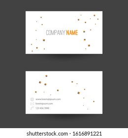 Vector modern creative and clean business card template horizontal layout. Pattern with flying squares.