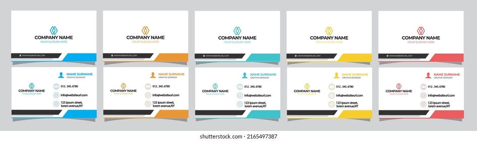 Vector modern creative and clean business card template. Flat design black,blue,yellow,red,green,orange