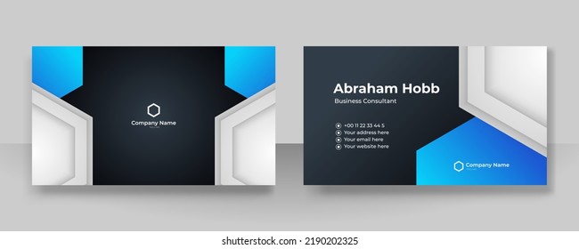 Vector Modern Creative And Clean Business Card Template. Dark Blue Visit Card Corporate Identity Design