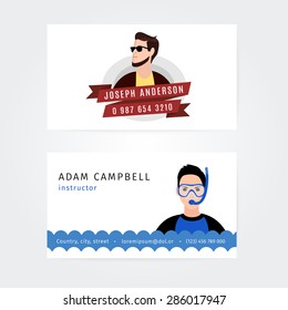 Vector Modern Creative and Clean Business Card Template. Flat People Design. Swimming instructor