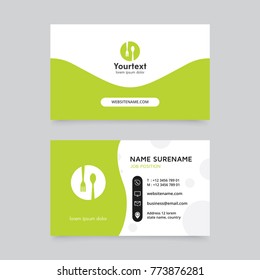 Vector modern creative and clean business card template, flat design green color and food symbol logo, business card vector template