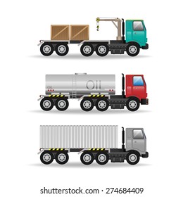 Vector Modern Creative Flat Design Logistics Fleet Vehicles Set Featuring Cargo Trucks