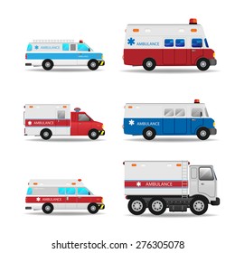 Vector Modern Creative Flat Design Logistics Fleet Vehicles Set Featuring Ambulance