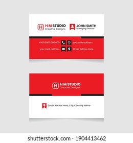 Vector modern creative simple and clean business card design, horizontal business card, red abstract unique luxury and professional name card design, print ready corporate and brand identity design.