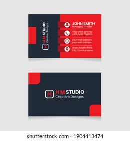 Vector modern creative simple and clean business card design, horizontal business card, red abstract unique luxury and professional name card design, print ready corporate and brand identity design.