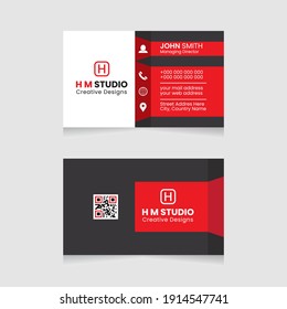 Vector modern creative simple and clean business card design, horizontal business card, red abstract unique luxury and professional name card design, print ready corporate and brand identity design.