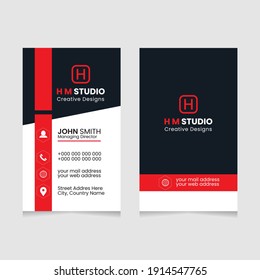 Vector modern creative simple and clean business card design, vertical business card, red abstract unique luxury and professional name card design, print ready corporate and brand identity design.