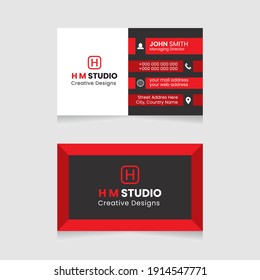 Vector modern creative simple and clean business card design, horizontal business card, red abstract unique luxury and professional name card design, print ready corporate and brand identity design.