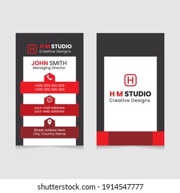 Vector modern creative simple and clean business card design, vertical business card, red abstract unique luxury and professional name card design, print ready corporate and brand identity design.