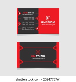 Vector modern creative simple and clean business card design, horizontal business card, red abstract unique luxury and professional name card design, print ready corporate and brand identity design.