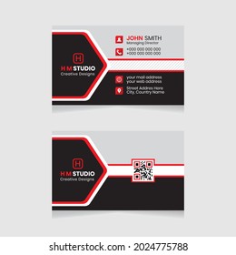 Vector modern creative simple and clean business card design, horizontal business card, red abstract unique luxury and professional name card design, print ready corporate and brand identity design.