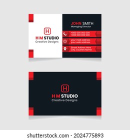 Vector modern creative simple and clean business card design, horizontal business card, red abstract unique luxury and professional name card design, print ready corporate and brand identity design.