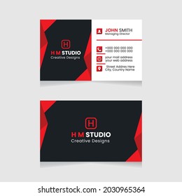 Vector modern creative simple and clean business card design, horizontal business card, red abstract unique luxury and professional name card design, print ready corporate and brand identity design.
