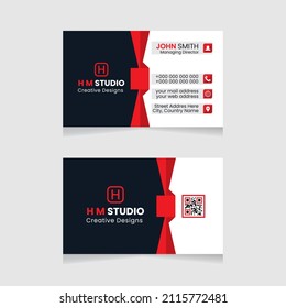 Vector modern creative simple and clean business card design, horizontal business card, red abstract unique luxury and professional name card design, print ready corporate and brand identity design.