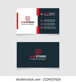 Vector modern creative simple and clean business card design, horizontal business card, red abstract unique luxury and professional name card design, print ready corporate and brand identity design.