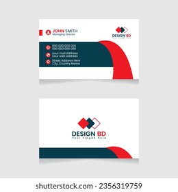 Vector modern creative simple and clean business card design, horizontal business card, red abstract unique luxury and professional name card design, print ready corporate and brand identity design.