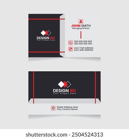 Vector modern creative simple and clean business card design, horizontal business card, red abstract unique luxury and professional name card design, print ready corporate and brand identity design.