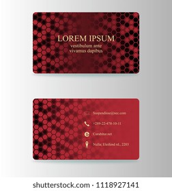 Vector modern creative and trending business card design template. with abstract rhombus background in dark red shades