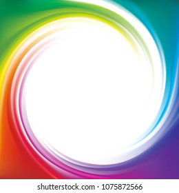 Vector modern creative wonderful eddy futuristic festival happy aqua backdrop of vivid multi colored glossy curled striped spraying ripple sphere. Closeup view with space for text in middle of funnel