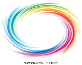 Vector modern creative wonderful eddy futuristic festival happy aqua backdrop of vivid multi colored glossy curled striped spraying ripple sphere. Closeup view with space for text in middle of funnel