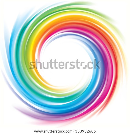 Vector modern creative wonderful eddy futuristic festival happy aqua backdrop of vivid multi colored glossy curled striped spraying ripple sphere. Closeup view with space for text in middle of funnel