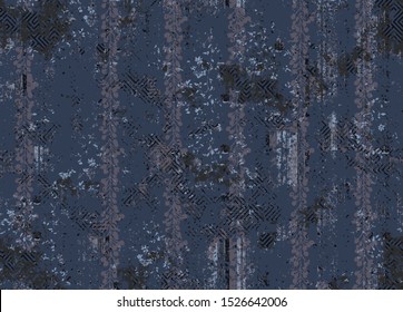 
vector modern dark navy patchwork of a flower, tropical leafs on  grunge textures background continue seamlessly pattern design 