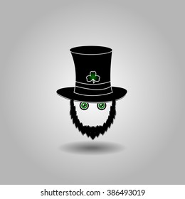 Vector modern design icon on Saint Patrick's Day character leprechaun with hat, beard and eyes 