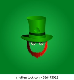 Vector modern design icon on Saint Patrick's Day character leprechaun with green hat, red beard and green eyes