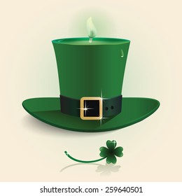 Vector modern design Saint Patrick's Day green candle hat with leaf happy smile shape concept. 