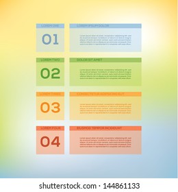 Vector modern design template. Four steps in different colors. Blank template with space for your content. Elements for infographics or tutorial.