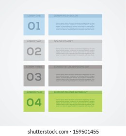 Vector modern design template. Four steps in different colors. Blank template with space for your content. Elements for infographics or tutorial.