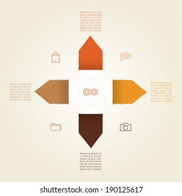 Vector modern design template. Four colorfully arrows with place for your content. Square template for your presentation or website. Four choices or steps.
