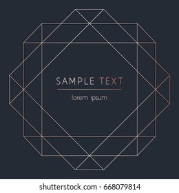 Vector modern design template for wedding or birthday invitation, brochure, poster or business square card. Abstract geometric rose gold pattern on  dark background